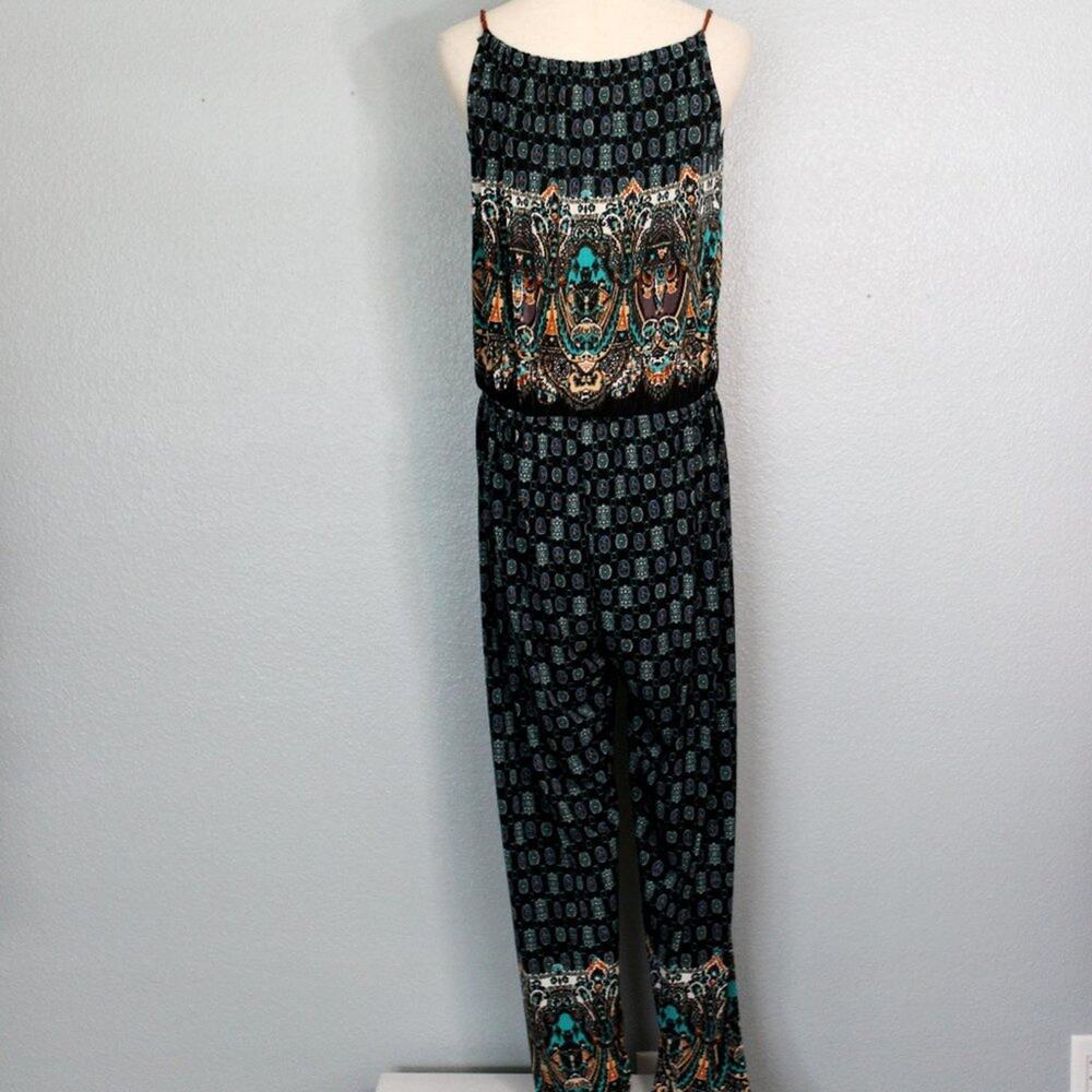 Boho Jumpsuit with Leather Straps and Embellishments Size L/XL - Picture 8 of 11